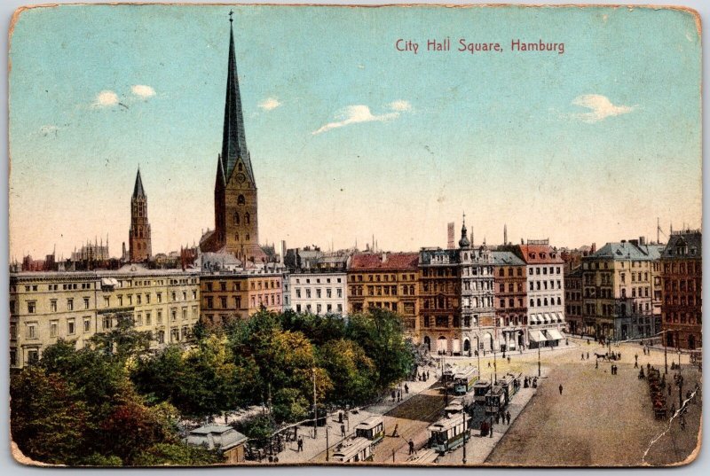 1911 City Hall Square Hamburg Germany Local Government Seat Posted Postcard