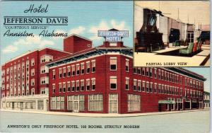 ANNISTON, AL Alabama    HOTEL JEFFERSON DAVIS   1952  Roadside Linen  Postcard