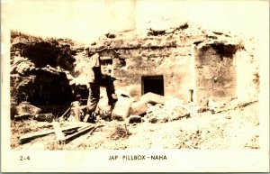 Vtg Postcard RPPC WWII US Soldier and  Japanese Pillbox NAHA Japan UNP