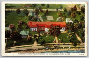 Pass Christian Mississippi~Airplane View Hotel Miramar On Beach~1930s Linen PC