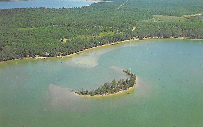 Grand Lake Aerial View of Crescent Island - Alpena, Michigan MI
