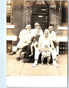 x3 RPPC LOT c1910s Different Families Sit on House Step Entry Stoop Smiles A146