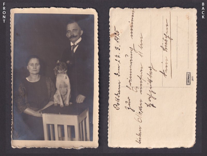 Vinatage postcard GERMANY RPPC Couple with a dog