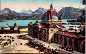 Vtg Luzern Bahnhof und die Alpen Station Alps Lucerne Switzerland 1910s Postcard