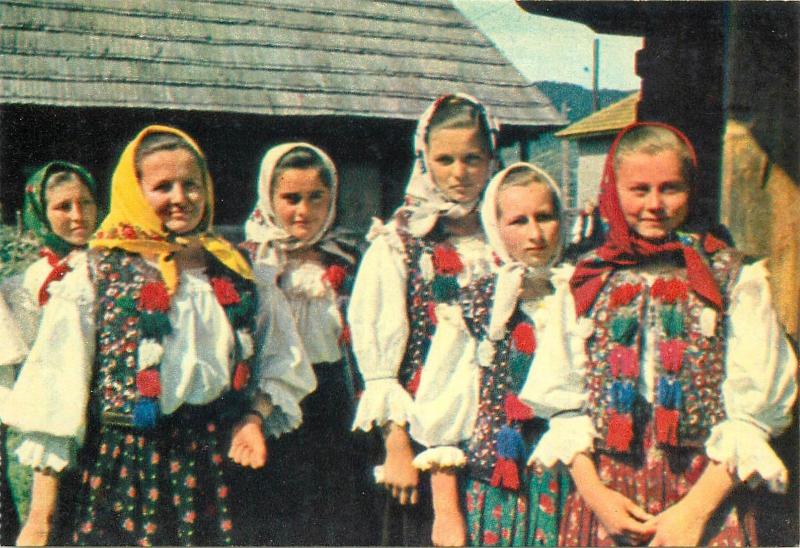 Romania Maramures folk art treasures girls from Iza valley posing costumes