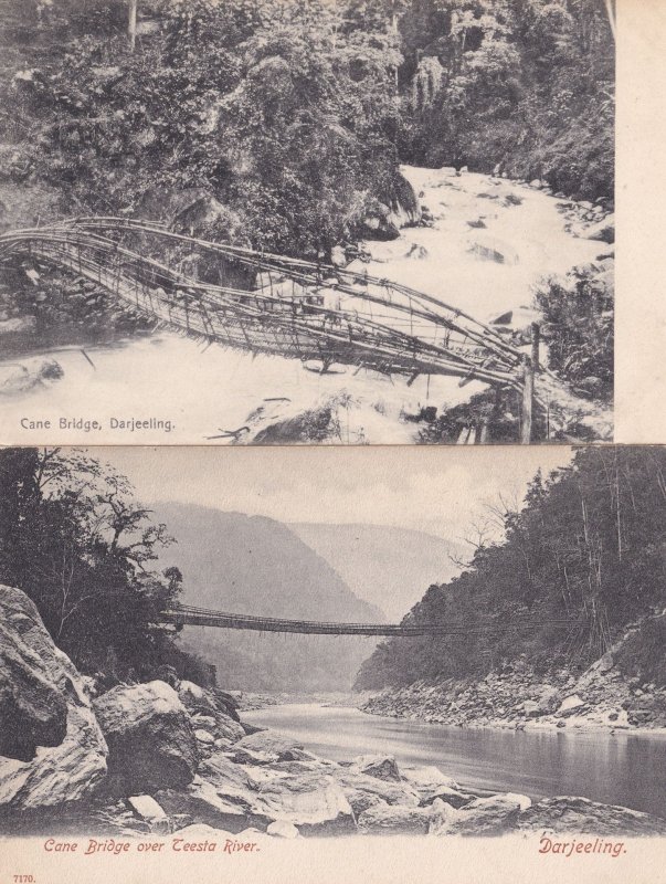 Cane Bridge Teesta River Darjeeling 2x Old Postcard s