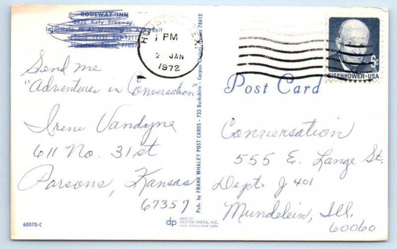 HOUSTON, TX Texas ~ Roadside  RODEWAY INN 1972 Harris County Postcard