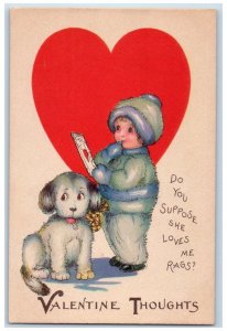 Valentine Postcard Big Heart Little Boy With Letter Dog 1927 Posted Vintage