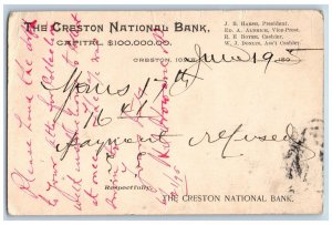 Creston Iowa IA Oskaloosa IA Postal Card Creston National Bank 1895 Antique