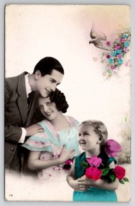 RPPC Lovely Family Father Mother Child Fotocelere Torino Photo Postcard M29