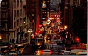 San Francisco California Cable Cars Downtown Nighttime Chrome WOB Postcard