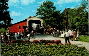 Vtg Pennsylvania PA Soudersburg Covered Wooden Bridge Conestoga Wagon Postcard