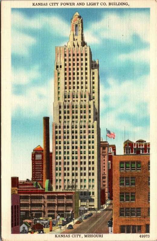 Vtg 1950 Kansas City Power and Light Company Building Missouri MI Linen Postcard
