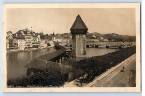 C. 1910 Luzern Kapellbrucke und Wasserturnt Real Photo Vintage Postcard F144E