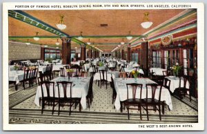 Vtg Los Angeles California CA Hotel Rosslyn Dining Room 1930s View Old Postcard