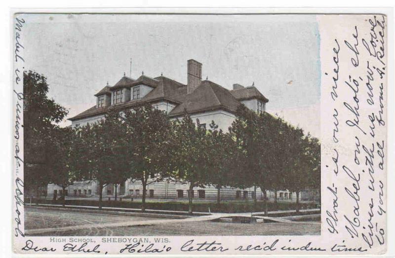 High School Sheboygan Wisconsin 1906 postcard