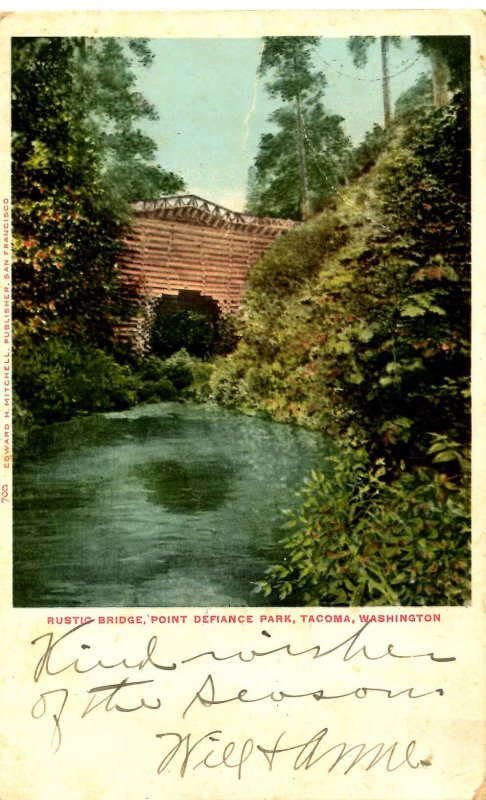 WA - Tacoma. Point Defiance Park, Rustic Bridge  (creases)