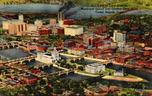 Iowa Cedar Rapids Aerial View Of Loop District Municipal Island and Quaker Oa...