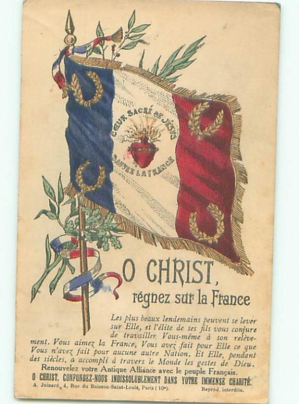 foreign 1912 Patriotic Postcard O CHRIST - LARGE FLAG OF FRANCE AC2800