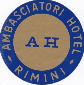 Italy Rimini Ambasciatori Hotel Vintage Luggage Label sk2884