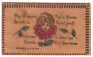 American Roses Pretty Flower Face 1906 Leather Postcard