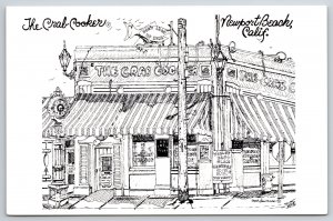 Sketches~Newport Beach California~The Crab Cooker Restaurant~Vintage Postcard