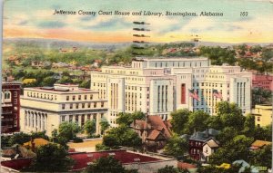 Jefferson County Court House & Library Birmingham AL Linen Cancel WOB Postcard 