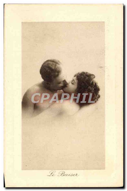 Postcard Old Woman Nude erotic kiss