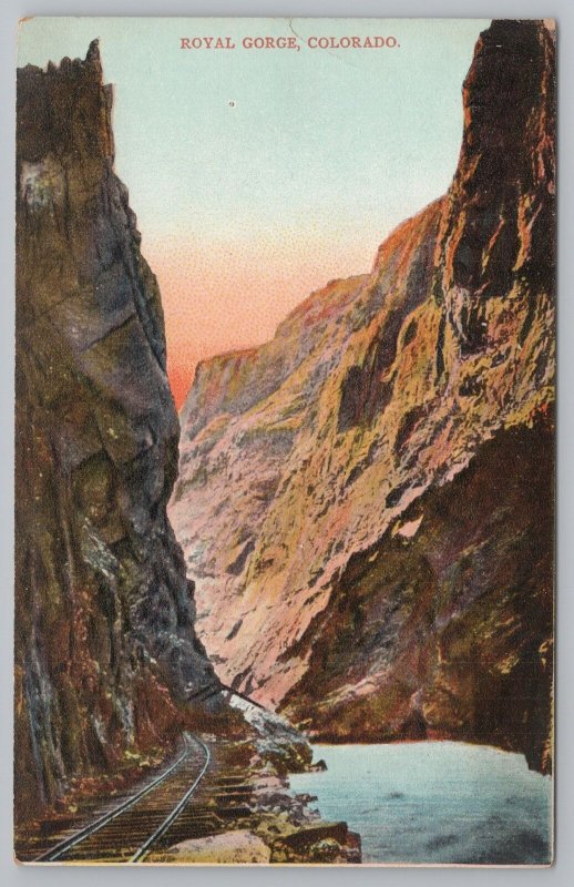 Royal Gorge Colorado~Bottom of Gorge & RR Tracks~Vintage Postcard