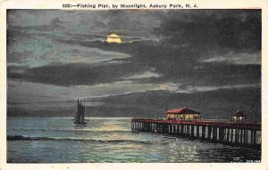 Fishing Pier by Moonlight Asbury Park New Jersey 1929 postcard