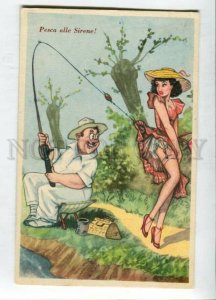 3146523 COMIC Fisherman FISHING Lady Fish hook PIN-UP Vintage