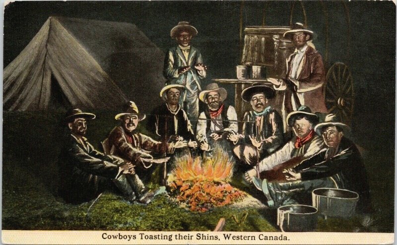 Cowboys Toasting their Shins Western Canada Unused Bloom Bros Postcard F91