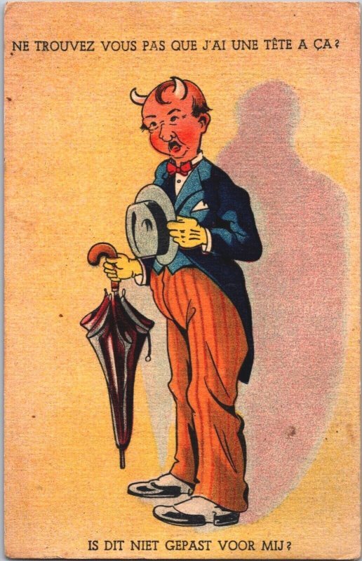 Comic Caricature Men With Horns Vintage Postcard 09.14