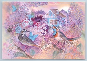 BIRDS in Lilac Garden Couple House Romantic symbolism Russian New Postcard