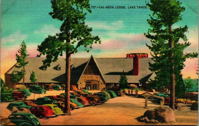 Cal-Neva Lodge Exteror Aparcamiento Lote Lago Tahoe Nevada Nv Unp Vtg Lino