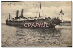 Old Postcard Boat Ship Havre Departure of Transatlantic Gascony