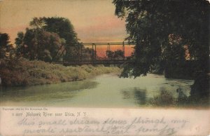 c.1905 Railroad Bridge Mohawk River Utica N.Y. Hand Colored Postcard 2T6-259