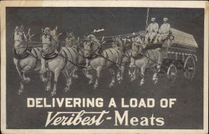 Armour's Veribest Pork and Beans Horses Delivering Meat Ad c1910 Postcard