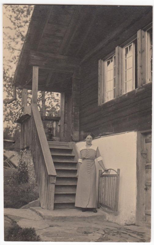 Social History Woman in Front of Wooden House RP PPC Unposted