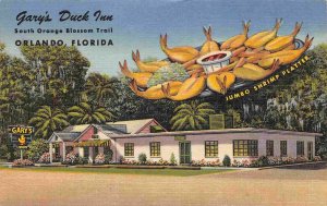 Gary's Duck Inn Jumbo Shrimp Platter Orlando Florida linen postcard