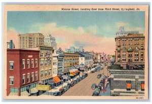 Springfield Illinois IL Postcard Monroe Street Looking East From Third St. c1940
