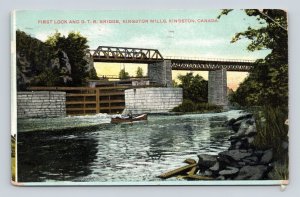 First Lock and STR Bridge Kingston Mills Ontario Canada 1910 DB Postcard Q4