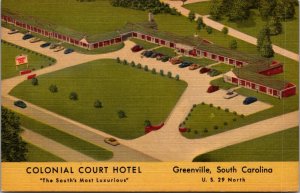 Linen Postcard Colonial Court Hotel US 29 in Greenville, South Carolina