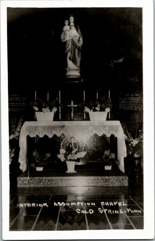 RPPC Interior View Altar Assumption Chapel Cold Spring MN Vintage Postcard E15