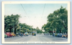 Australia Postcard St. Kilda Road Melbourne Looking Towards Shrine c1930's