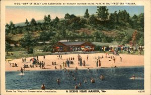 Marion Virginia Hungry Mother  State Park Beach c1930-50s Vintage Postcard