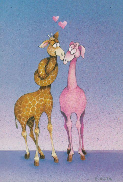 Pink Tall Giraffe Giraffes Twister Game Love French Cute Animal Comic Postcard