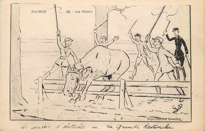 French army military humor comic caricature military soldier horse whip