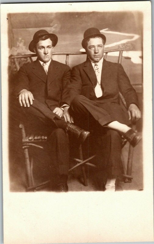 RPPC Studio Novelty, Men Sitting on Bench Vintage Postcard O31