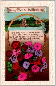 Birthday, 1910 For My Friend's Birthday Greetings Flower in Basket, Postcard